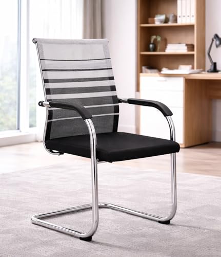 Image of TOBY Mesh Office Visitor /Guest Chair Set of 2 with Chrome Cantilever Frame, Breathable Backrest, Padded Seat Cushion, Ergonomic Armrests, Reception, Conference & Meeting Room Chairs (DIY Product)