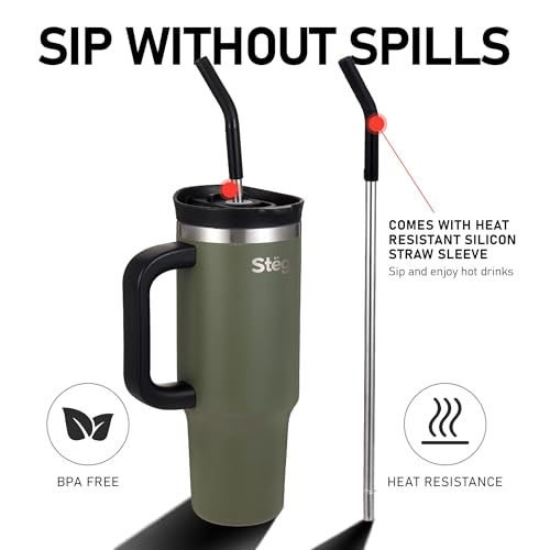 Image of Tumbler with Straw - 900ML Insulated Coffee Tumbler with Handle | Keeps Drinks Hot 12h Cold 24h | Leakproof Travel Sipper for Office Gym