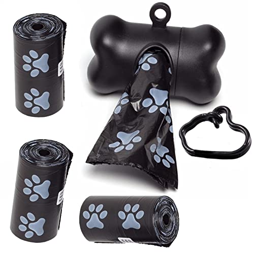 LOW&EE Dispensador Bolsas Caca Perro Negro, Soporte Bolsas Excrementos Perros, Portabolsas con 3 Rollos Bolsas para Caca de Perro, Accesorios para Mascotas Cover