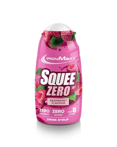 IronMaxx SqueeZero® - Raspberry 65ml jarabe | Experiencia refrescante para 8 litros | Sin azúcar y sin calorías en 100ml de bebida lista para consumir