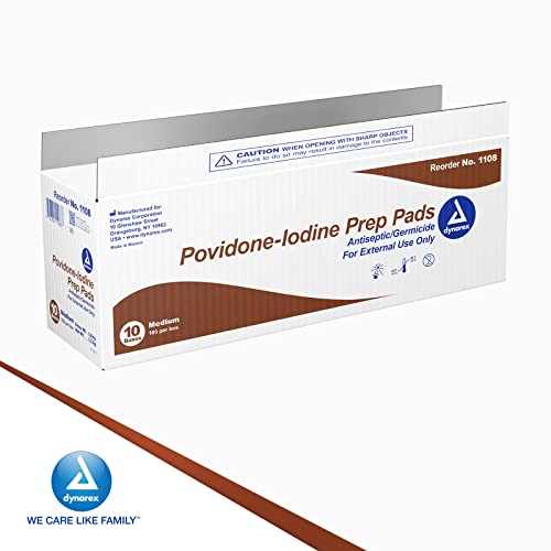 Dynarex Povidone Iodine Prep Pads, Medium Sized Pads Packaged In Individual Foil Packs, Brown, 1 Case Of 1,000 Pads (10 Boxes Of 100) #TOP6