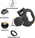 Retractable Dog Leash, 2-in-1 10 ft Portable Durable No Tangle Reflective Pet Leash One-Handed Brake Pause Lock with Flashlight Waste Bag Storage Compartment for Small Medium Large Dogs. (Black)