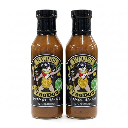 B'Cubs® Voodoo Peanut Sauce MILD, Bold, Nutty, Sweet with a Touch of Spice, Versatile Dip, Drizzle, Marinade & Stir Fry, 2 Pack (2 x 12oz Glass Bottles) Texas Made