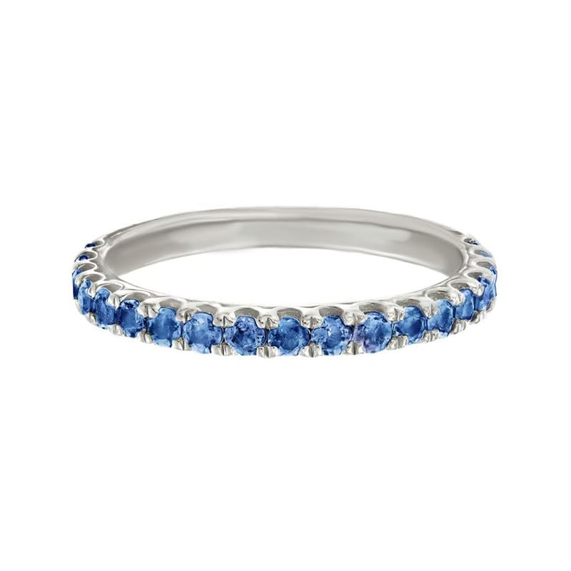 925 Sterling Silver Natural London Blue Topaz Gemstone Half Eternity Band, Silver Ring For Women2