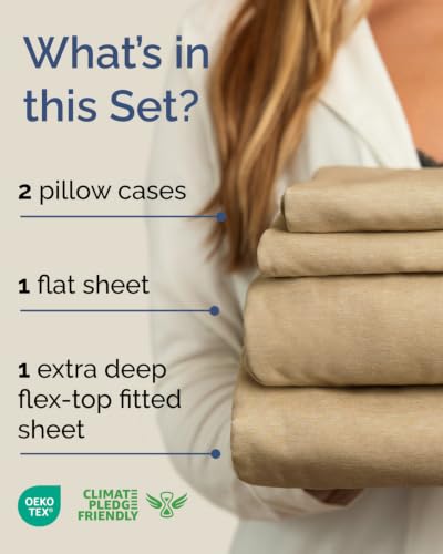 Image of Flex Top Split Head King Sheet Set - 4 Piece Extra Deep - Heathered Tan