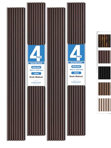 Mollywell Wood Panels for Wall, Walnut, 4 Pcs, 94.5x12.5 in