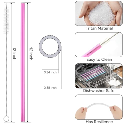 Image of Replacement Straw Compatible with 40 oz Stanley Quencher Tumbler, 12 Inch Extra Long Reusable Plastic Straws for 40 Oz Cup, Dark Pink-6 Pack