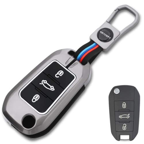 Image of Keycept Metal Key Cover Compatible for Citroen C3 , Basalt , Aircross 3 Button flip Key (Short Keychain)