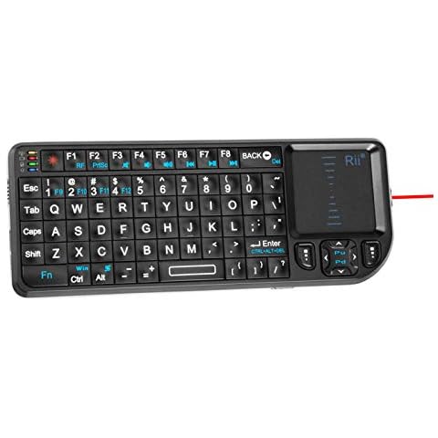 Rii Mini Wireless Keyboard with Touchpad＆QWERTY Keyboard,Support Bluetooth ＆2.4G Connection,Built-in Laser Pointer, Backlit Portable Keyboard Wireless with Remote Control, X1-BT Black. Cover