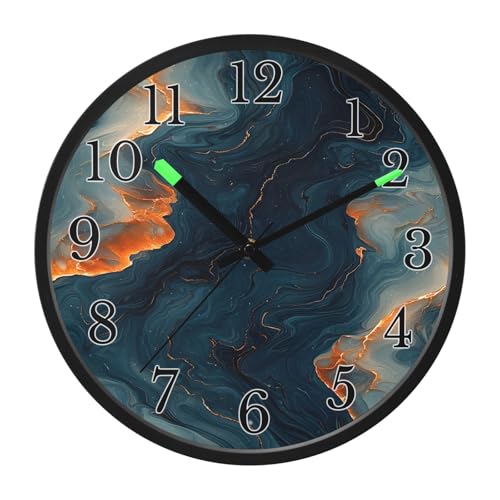 Horloge murale phosphorescente marbre bleu finitions dorées chic 30cm - 7