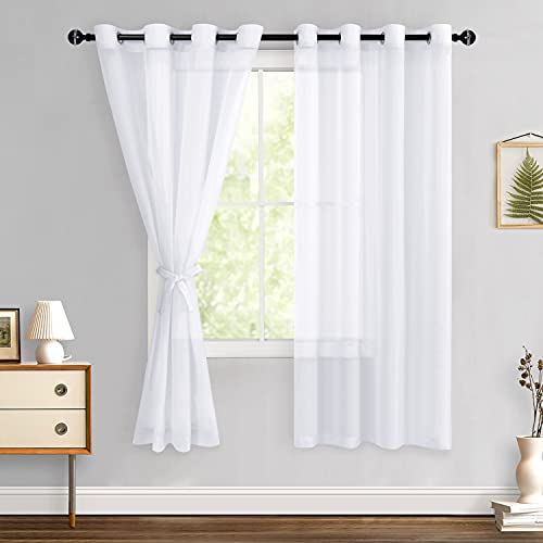 Hiasan White Sheer Curtains for Bedroom with Tiebacks, Lightweight Airy