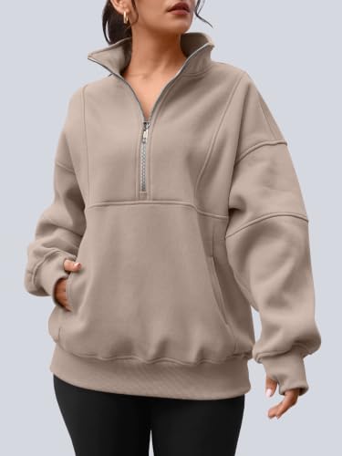 Image of AUTOMET Women's Quarter Zip Oversized Sweatshirt Fleece Mock Neck Pullover