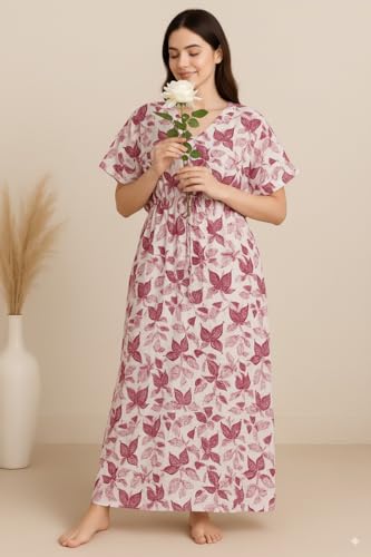 Image of Bahumaan Pure Cotton Kaftan Nighty for Women | Kaftan Maxi for Women | Kaftan Night Gowns for Women | Cotton Nighty for Women Stylish |