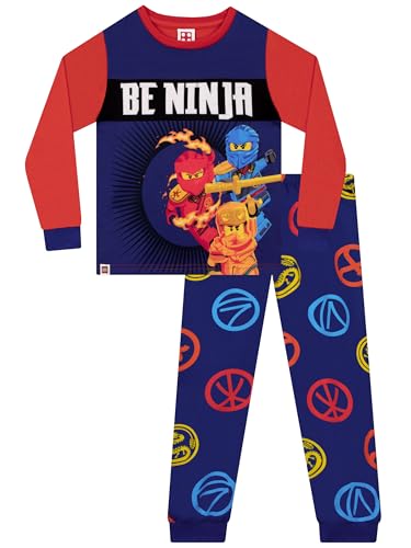 LEGO Ninjago Schlafanzug Jungen, Langarm Pyjama Kinder, Schlafanzüge für Jungen, Schlafanzug Kinder, Blau 122