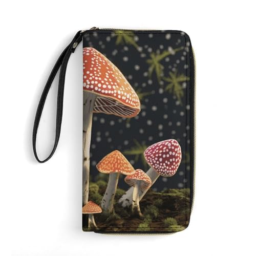 Women Wallets Mushroom Leather Wallet for Women Thin Wallet with Zipper Pocket Card Holder