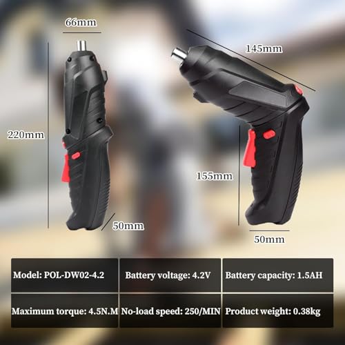 Image of Shopper52 Rechargeable Electric Screwdriver - Black | USB Charging & LED Light | Lightweight Home Tool for Furniture Assembly & DIY