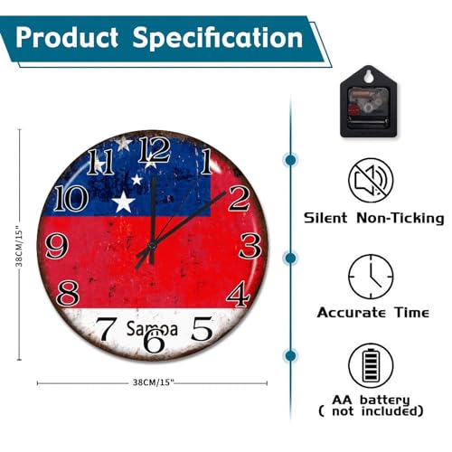 Horloge ronde drapeau Samoa 38cm silencieuse pour salon - 7