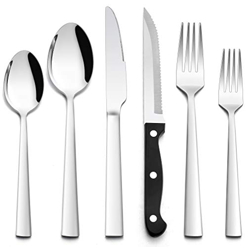 image for 48-Piece Silverware Set, HaWare Stainless Steel Square Flatware Cutler