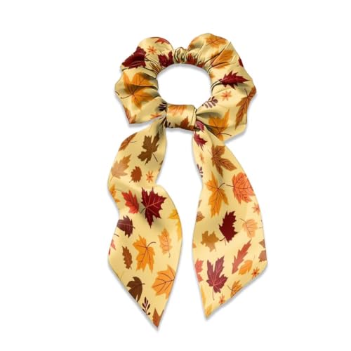 Qehuruxo Hippie Flowers Cats Design Hair Bow Tie Hair Scarf Scrunchies Hair Elastic Ribbon with Long Tail Bands Ponytail Holder Accessories for Women Girls Holiday Gifts