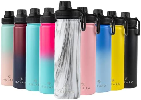 SOLARA Drinking Bottles for Adults | Stainless Steel Water Bottle | Insulated Water Bottle with Straw | Metal Water Bottle with Straw and Sports Lid | Travel Water Bottle | 22oz | Red Rose