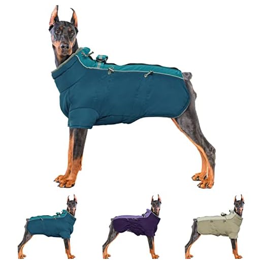 IDOMIK Warm Dog Coats with Harness, Waterproof Dog Jacket for Small Medium Large Dogs, Fleece Lined Dog Winter Snowsuit Coat, High Collar Dog Winter Jacket Vest Clothes for Cold Weather,Turquoise XL