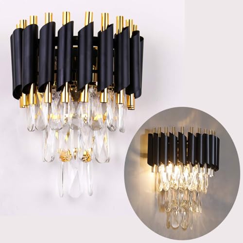 FRIXCHUR Black Crystal Wall Sconce 3 Tiers Crystal Wall Lighting Wall Lamp Modern Wall Lighting Fixture Led Wall Lamp for Bedroom Dining Room Hallway Staircase Lights 2 x E14 Base