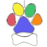 A AIFAMY Pet Memorial Gifts for Dog Lovers Rainbow Paw Stained Glass Suncatcher Loss of Dog Sympathy