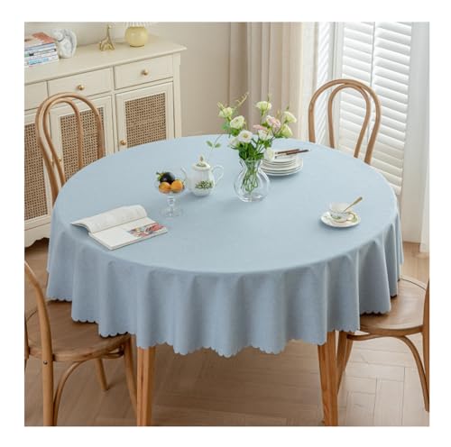 GOEXCPL Nappe Ronde Anti-Taches, Nappe enduite imperméable, Facile à Nettoyer, Bleu Clair diamètre 140 cm