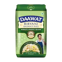 Daawat Biryani Basmati Rice | Naturally Aged Extra-Long Grain Rice | Rich Aroma & Non-Sticky Texture | Perfect for Authentic Biryani, 1 kg 2.2 lb