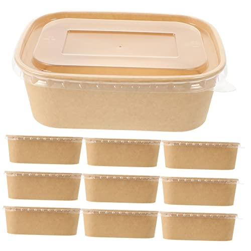 SOLUSTRE 10-packs Kraft Paper Takeaway Food Box Storage Containers for Chicken Meat Rice Oil Proof Snack Containers Lids
