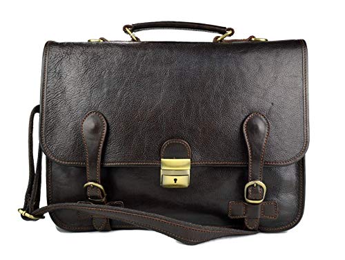 Sac bandoulière cuir marron foncé, besace messenger mixte et cartable organisateur