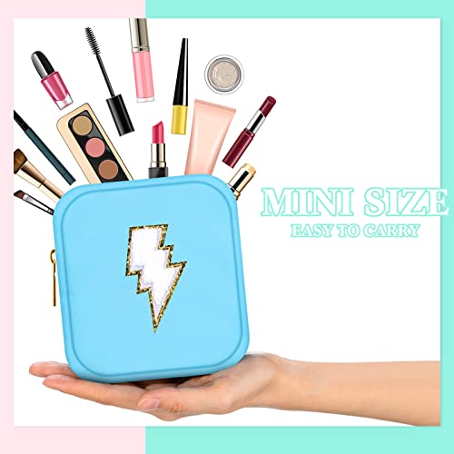 Sumind 9 Pieces Nylon Mini Preppy Makeup Bag Chenille Letter Cosmetic Bag Travel Small Makeup Pouch Bag Toiletry Bag with Zipper for Women 9 Colors3