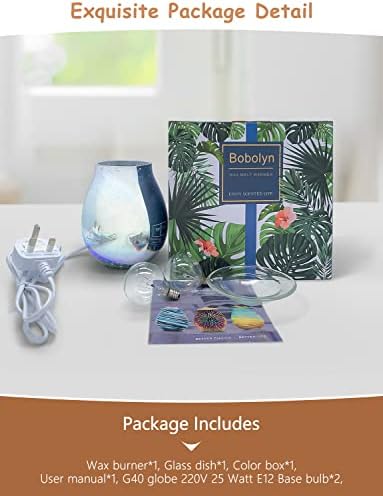 Bobolyn Glass Electric Oil Burner Wax Melts Burner Warmer Melter Fragrance Wax Burner for Home Office Bedroom Living Room Gifts