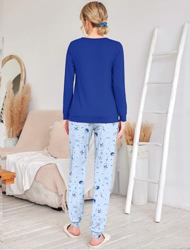 Image of Ekouaer 2 Pack Pajama Sets for Women,Long Sleeve Top Jogger Pant Loungewear | Winter Pyjama,Round Neck Sleepwear,Side Pocket Warm Pjs,4 Pieces Cozy Lounge Set,Elastic Waistband,Ankle Cuffs,Christmas Gift