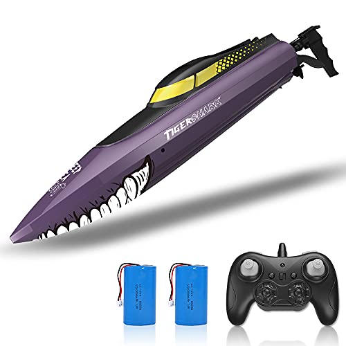 HR RC Boat for Kids and Adults Remote Control Boat for Pools and Lakes with 2 Rechargeable Battery,Capsize Recovery,Double Waterproof,Fast Speed,Water Toy for Boy and Girl,Gifts for Kids (Purple)