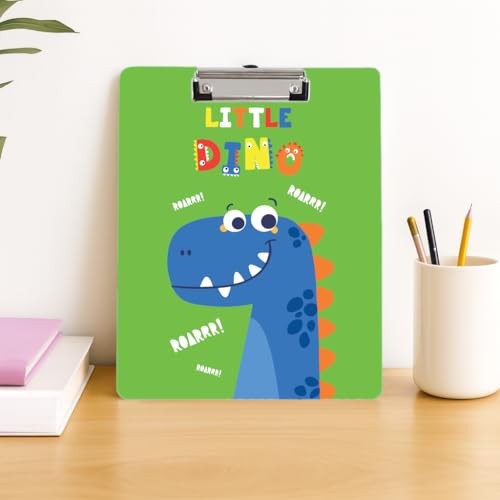 Image of Clipboard Drawing, Writing, Exam Board with Clip (Size - 24x36 cm) Sturdy, Lightweight for Office, School, College - Green Dino