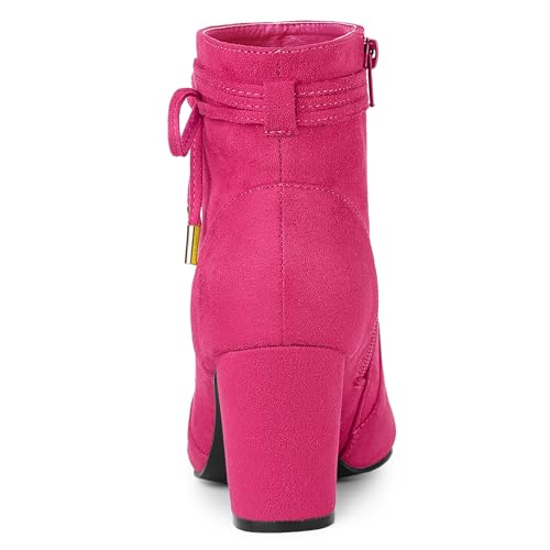 Allegra K Allegra K Women's Pointed Toe Block Heel Zipper Hot Pink Ankle Boots 5.5 M US