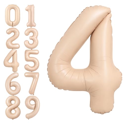 Image of WP WANNA PARTY 40 Inches Apricot Super Shape Number 4 Balloon, Foil For 4Th Birthday /40Th Birthday /Anniversary Graduation Balloons Themes & Events Supplies Decoration 1 Piece