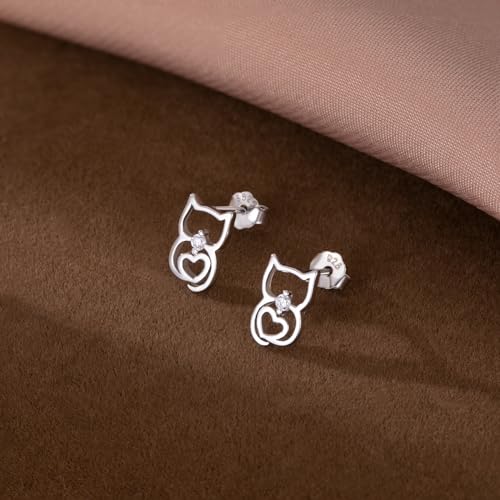 SLUYNZ 925 Sterling Silver Cute Cat Stud Earrings for Women Teens Cat Dog Stud Earrings2