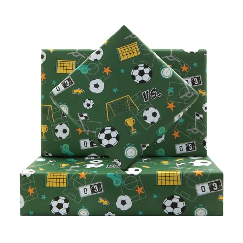 Papier cadeau vert football idéal pour emballer un trophée ou une récompense