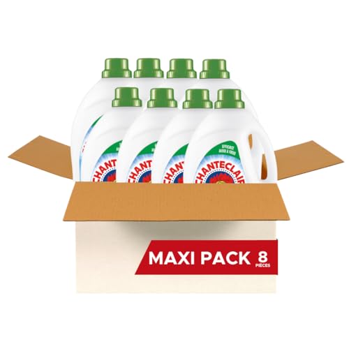 Chanteclair - Lessive Liquide Concentrées Musc Blanc, Enrichie au Dégraissant, Ultra Détachantes et Efficaces aussi à Froid, 40 lavages - 8x 1800 ml