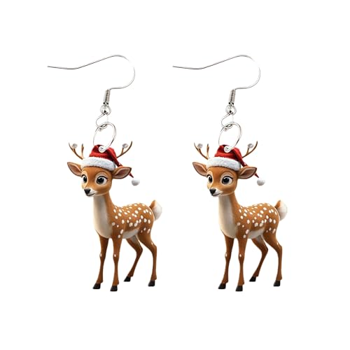 Christmas Earrings Cute Red Hat Deer Drop Dangle Earrings for
