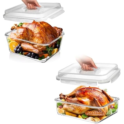 Razab 6500 ML / 220 oz / 28 Cup + 4800 ML / 163 oz / 21 Cup LARGE Glass Food Storage Containers with Lids with Leakproof Airtight Locking - BPA Free Oven & Microwave Safe Cover