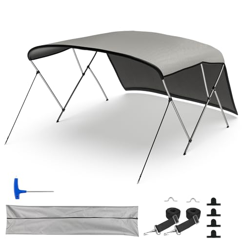 TeBaisea 3 Bow Bimini Tops for Boats, Boat Sun Shade Boat Canopy UV-Proof 800D High-Tech Polyester Fiber with Support Poles and Front/Rear Side Sunshade Cloth, 67-72