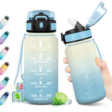 KollyKolla Borraccia 500ml, Borraccia con Cannuccia e Indicatore del Tempo, Bottiglia Acqua Riutilizzabile, senza BPA, A Prova di Perdite, Bottiglia Sport per Bambini, Studenti, Palestra, Ufficio