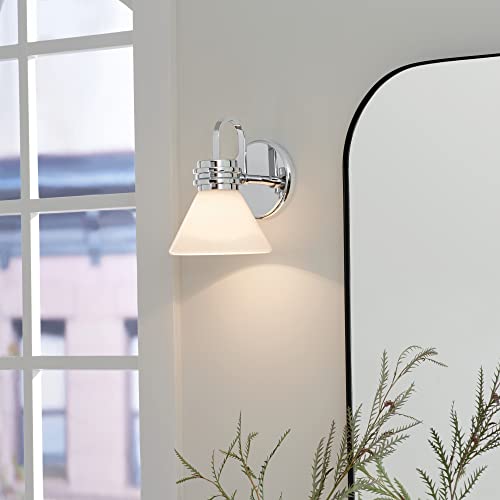 Image of Kichler Farum 7.25 inch 1-Light Wall Sconce with Opal Glass in Chrome, for Fireplace, Kitchen, Bedroom, Hallway, or Vanity, (7.25 inch W x 9.5 inch H) 55153CH