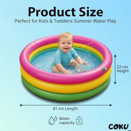 Image of Coku 2 Feet Round Inflatable Baby Swimming Pool for 0-3 Years | 3-Ring Kids Pool, Thick PVC Soft Baby Bathtub for Indoor Outdoor Use, Balcony & Bathroom Water Play (Pump Not Included)