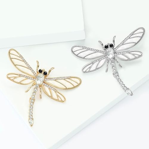 Image of Dragonfly Brooch and Pins for Women Enamel /Rhinestone Crystal Dragonfly Animals Brooches Jewelry for Mom Wife Elegant Dress Accessories Birthday Gifts