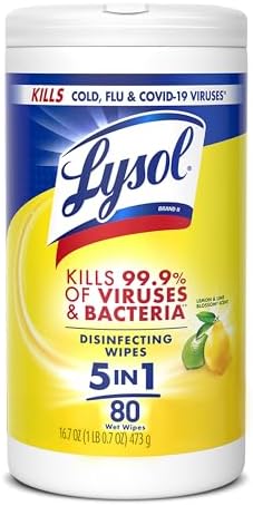 Lysol Disinfectant Wipes, Multi-Surface Antibacterial Cleaning Wipes, for Disinfecting and Cleaning, Lemon and Lime Blossom, 80 Count (Pack of 1)