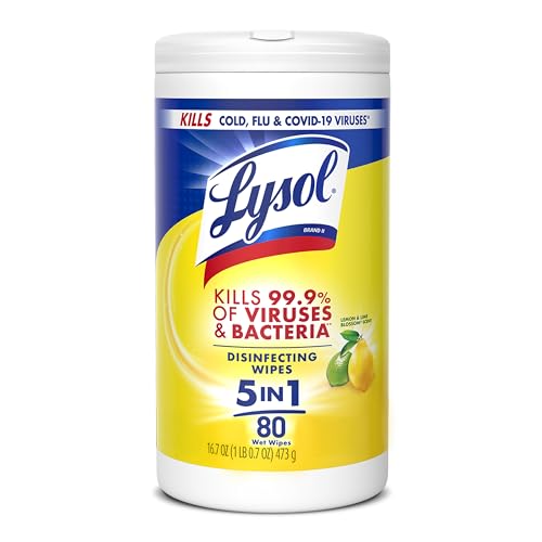 Image of Lysol Disinfectant Wipes, Multi-Surface Antibacterial Cleaning Wipes, for Disinfecting and Cleaning, Lemon and Lime Blossom, 80 Count (Pack of 1)